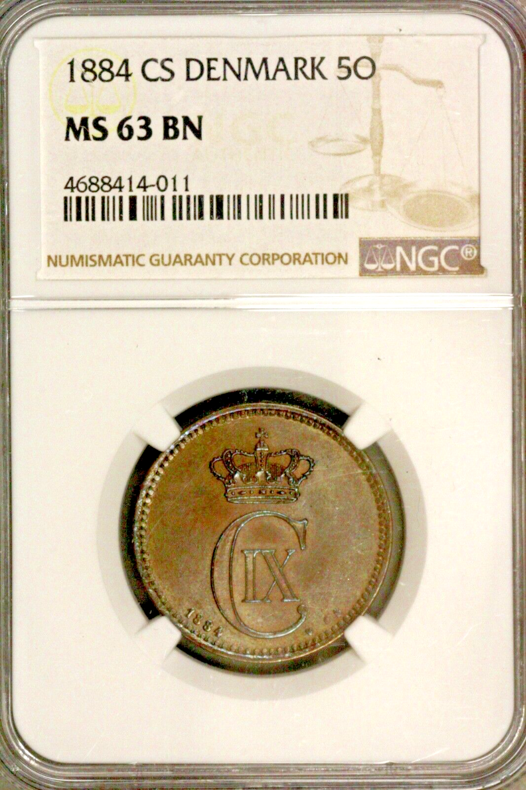 Denmark 1884 CS 5 Ore  NGC MS 63 BN