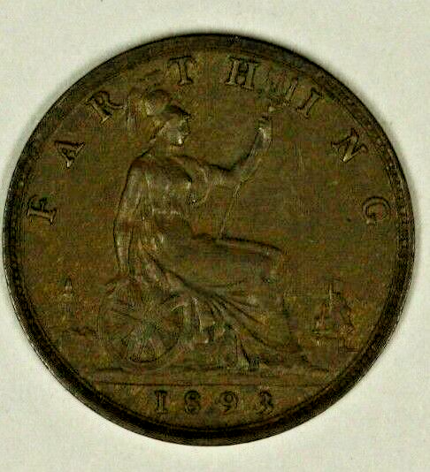 Great Britain Farthing 1893  Choice Brown AU   A744