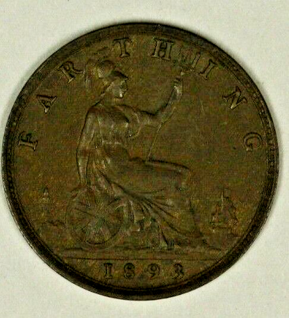 Great Britain Farthing 1893  Choice Brown AU   A744