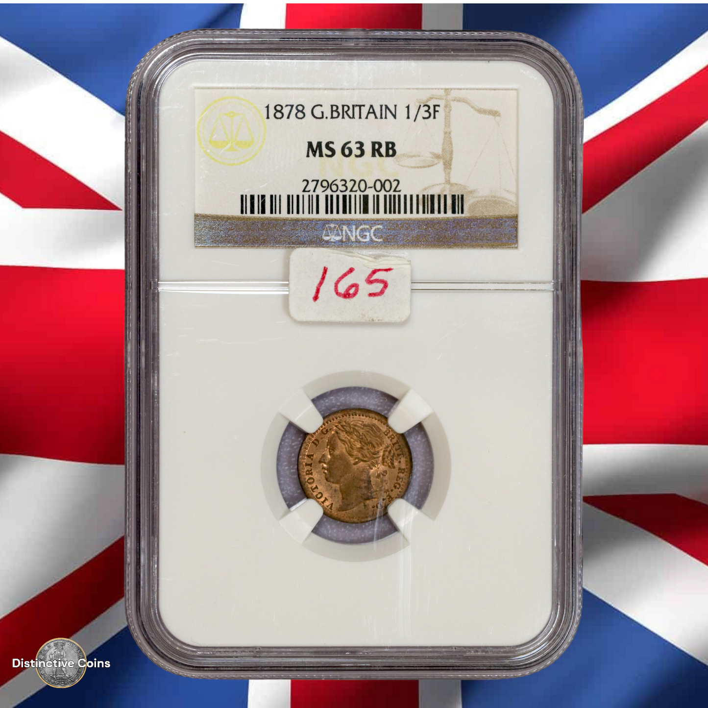 Great Britain 1878 1/3 Farthing NGC MS63RB - GBS004