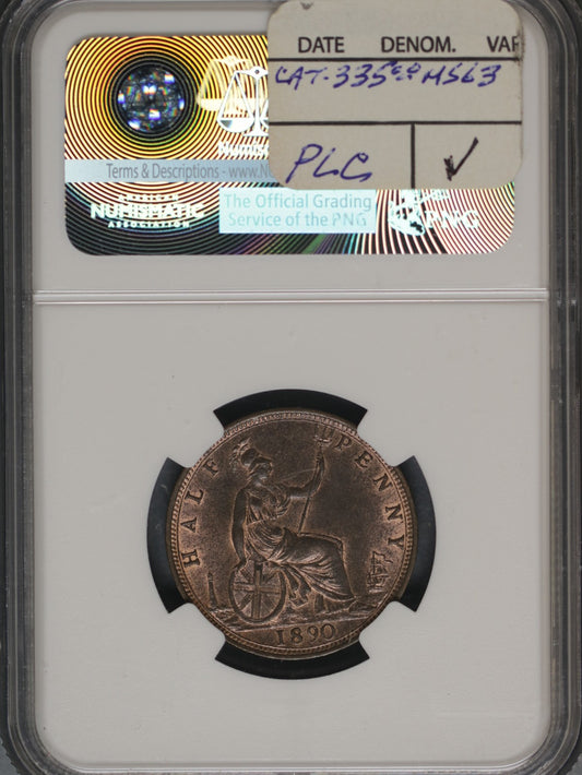 Great Britain 1890 1/2 Penny K-754 NGC MS64 BN