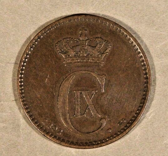 1892 CS Denmark 2 Ore Circulated Details Key Date   