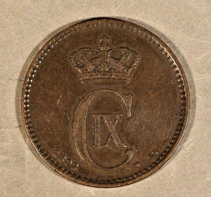 1892 CS Denmark 2 Ore Circulated Details Key Date   