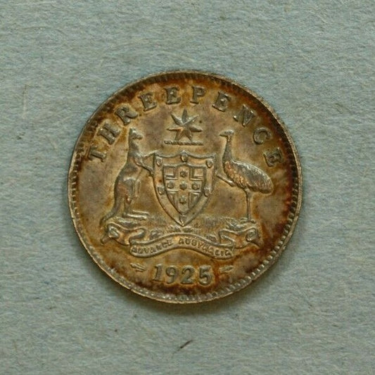 Australia 1925 3 Pence XF Toning over old Hairlines A482