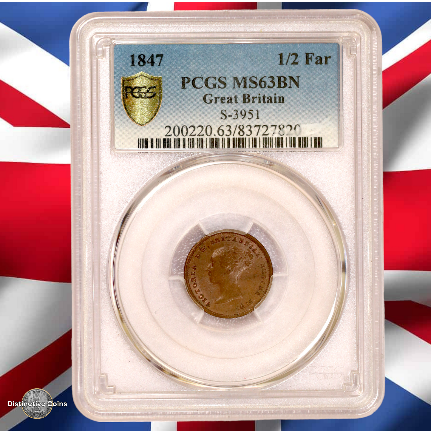 Great Britain 1847 1/2 Farthing PCGS MS63BN - GBS021