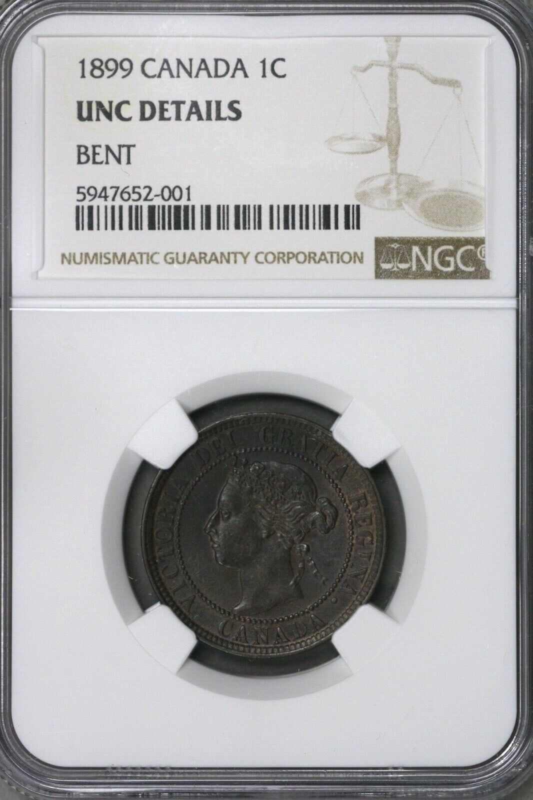 Canada 1899 1 Cent NGC UNC Details Bent S527