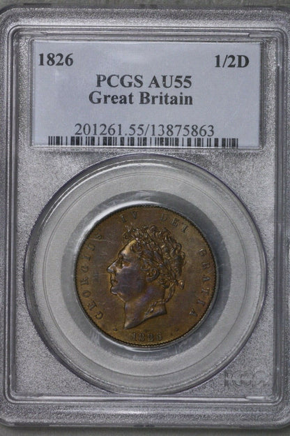 Great Britain 1826 Half Penny PCGS AU 55  S414