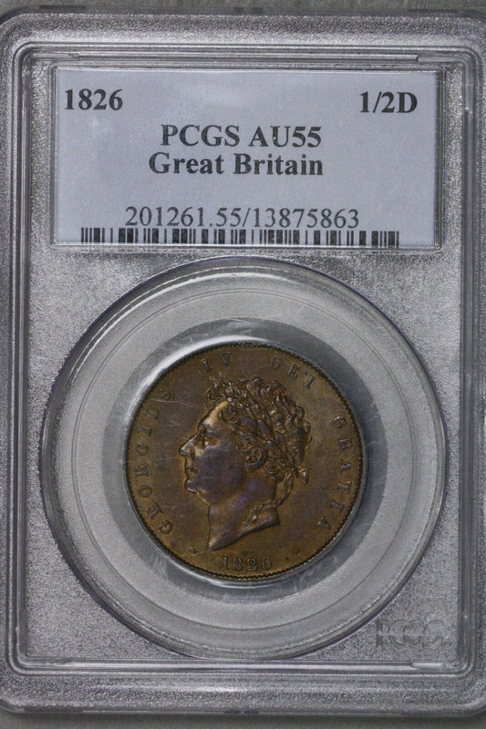 Great Britain 1826 Half Penny PCGS AU 55  S414