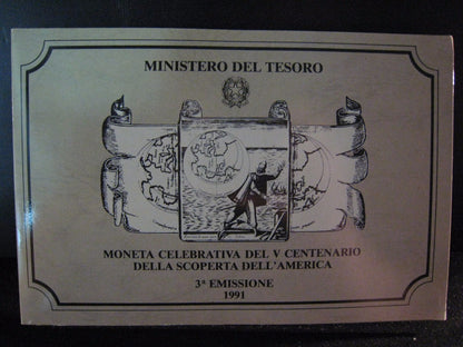 1991 Italy 500 Lire Discovery of America Silver in Holder