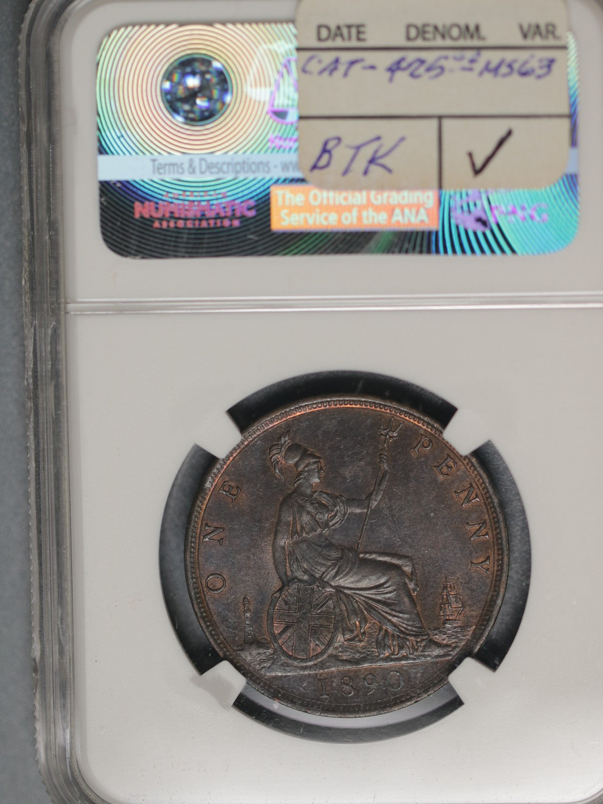 Great Britain 1890 Penny K-755 NGC MS63 BN