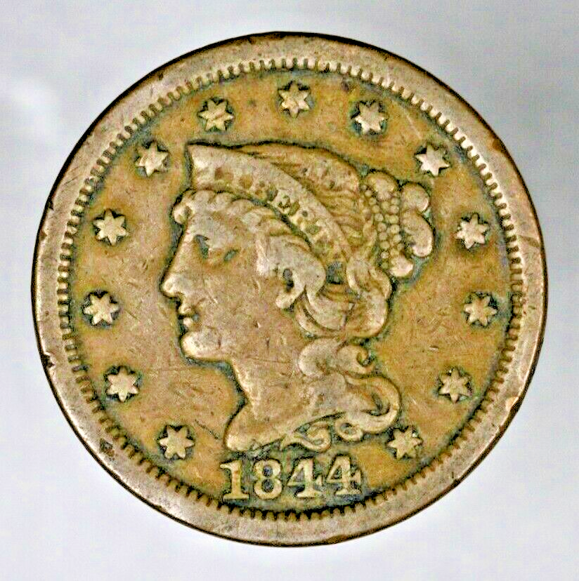 US 1844 Braided Hair Large Cent  A3145