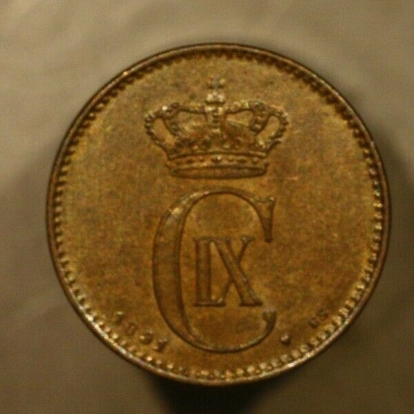 Denmark 1891 2 Ore  Nice Brown Unc   A001