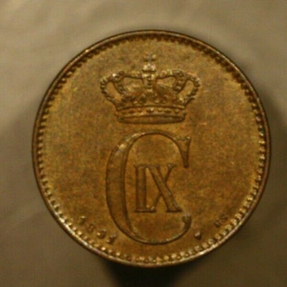 Denmark 1891 2 Ore  Nice Brown Unc   A001