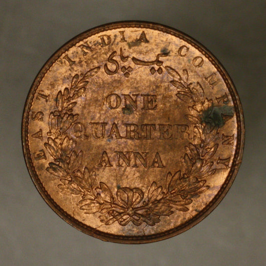 India British 1858 1/4 Anna mostly red