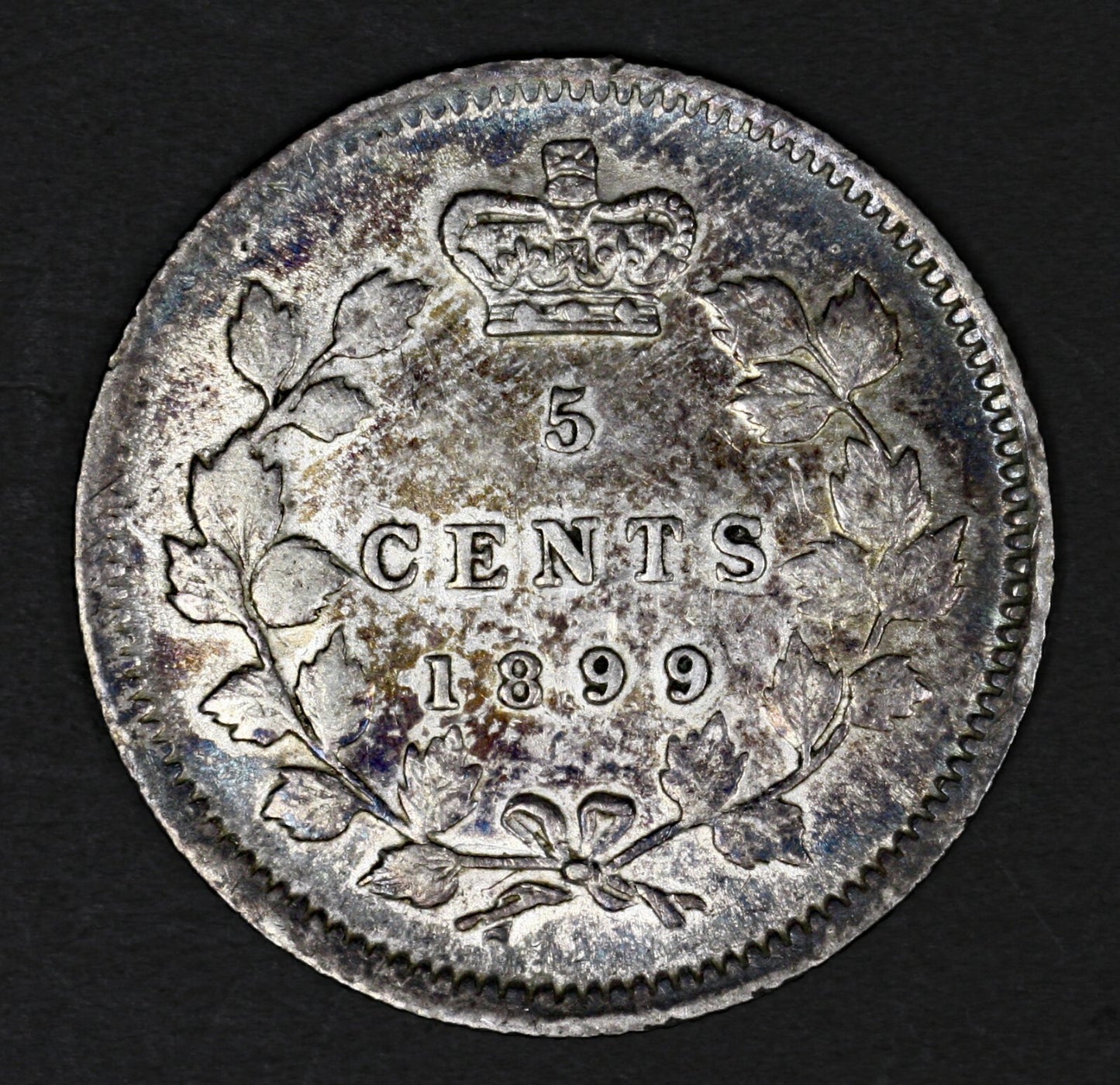 Canada 1899 Silver 5 Cents Blue Toned AU+  A3176