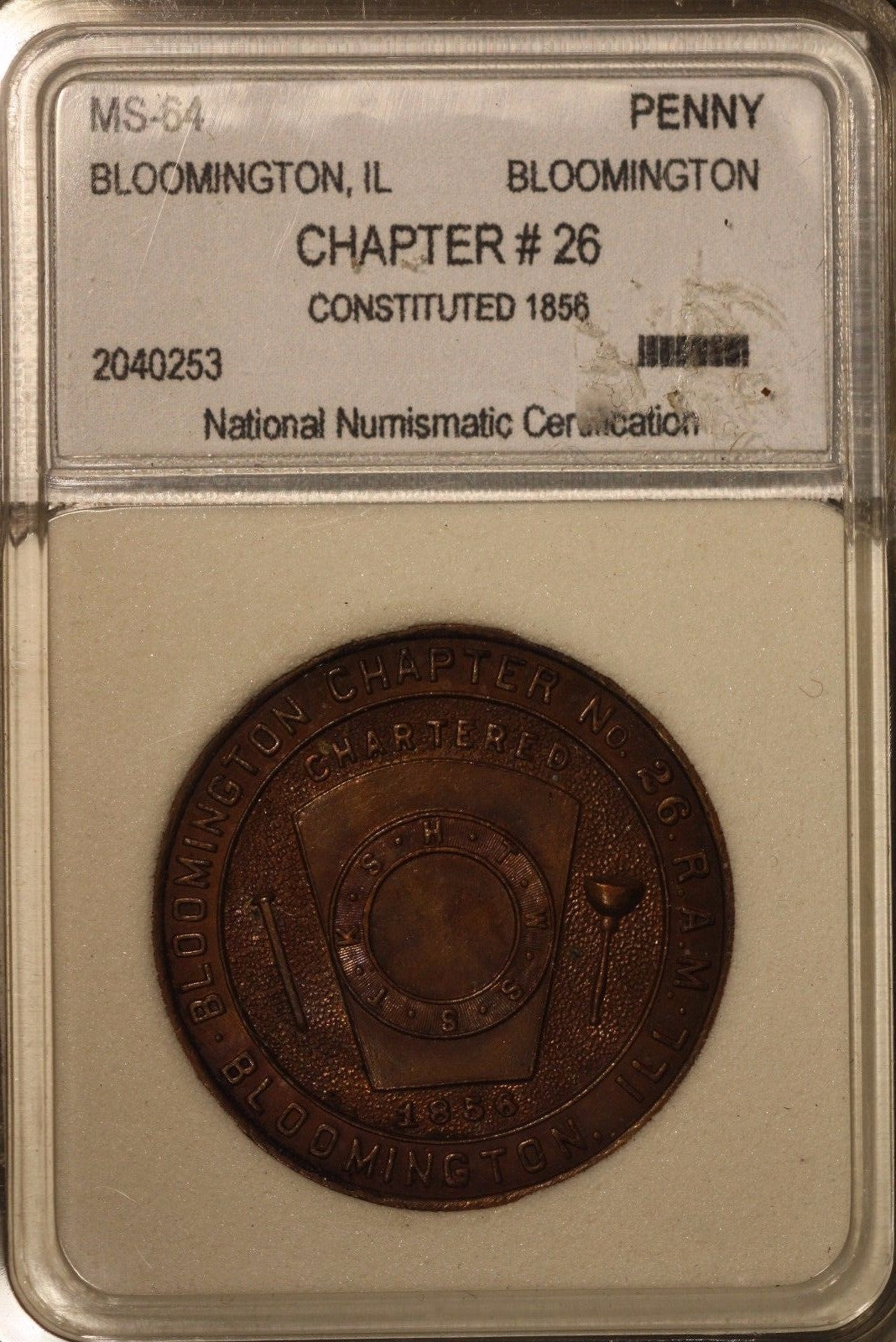 Lot Masonic Penny Tokens Illinois Certified Encapsulated