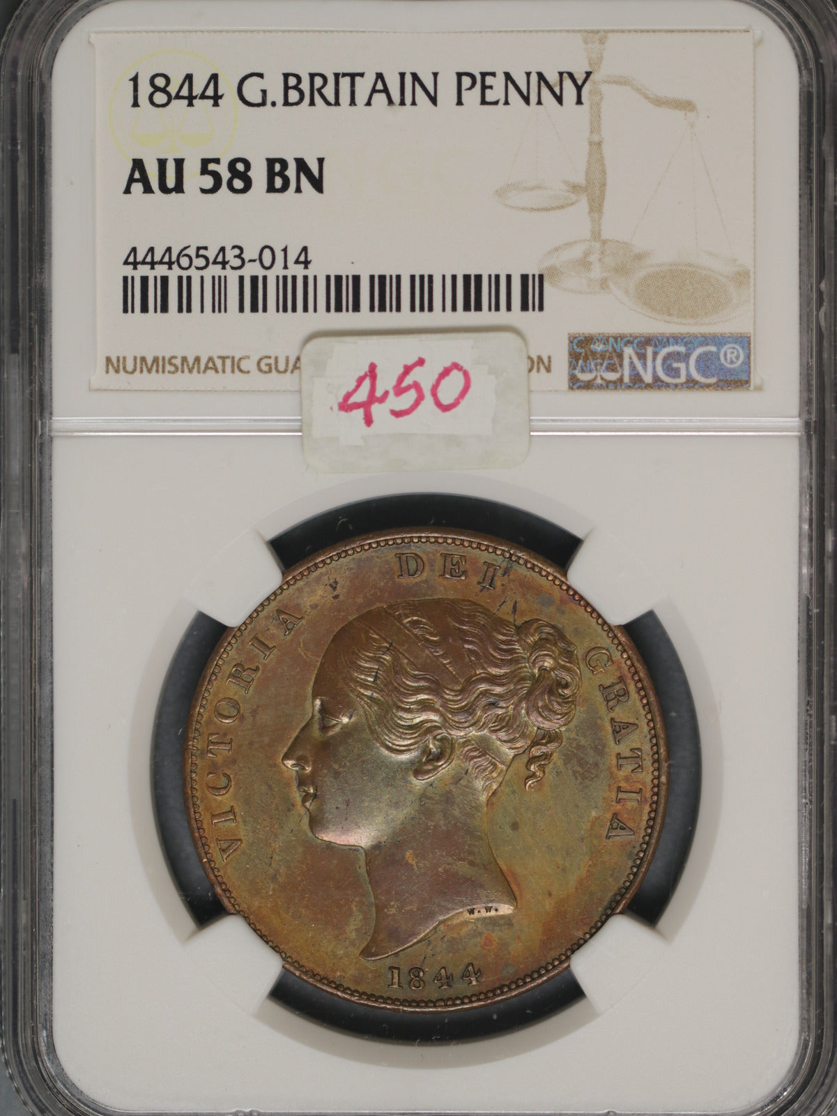 Great Britain 1844 Penny K-739 NGC AU58 BN