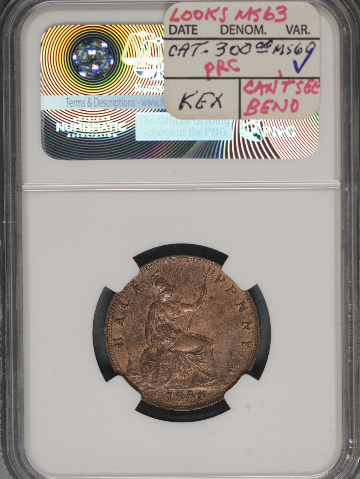 Great Britain 1888 1/2 Penny K-754 NGC UNC DETAILS BENT