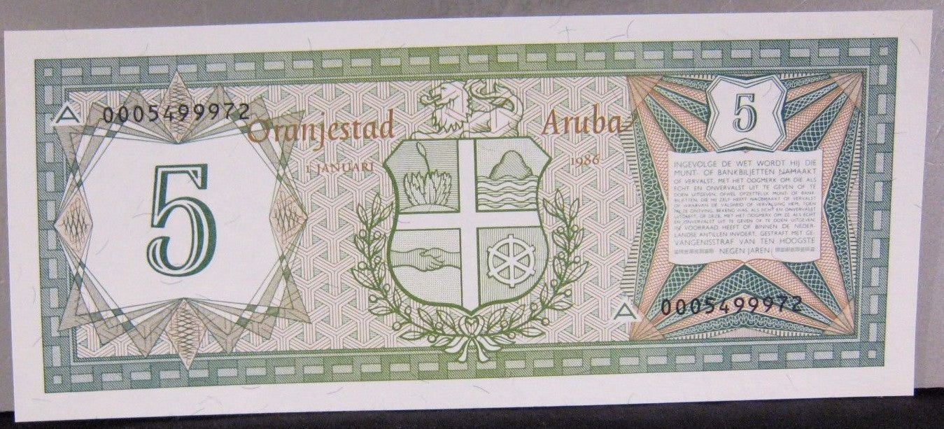 1986 Aruba 5 Florin CU Nice !       