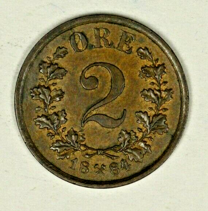 Norway 2 Ore 1884  AU+  stain   A1277