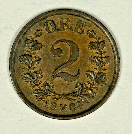 Norway 2 Ore 1884  AU+  stain   A1277