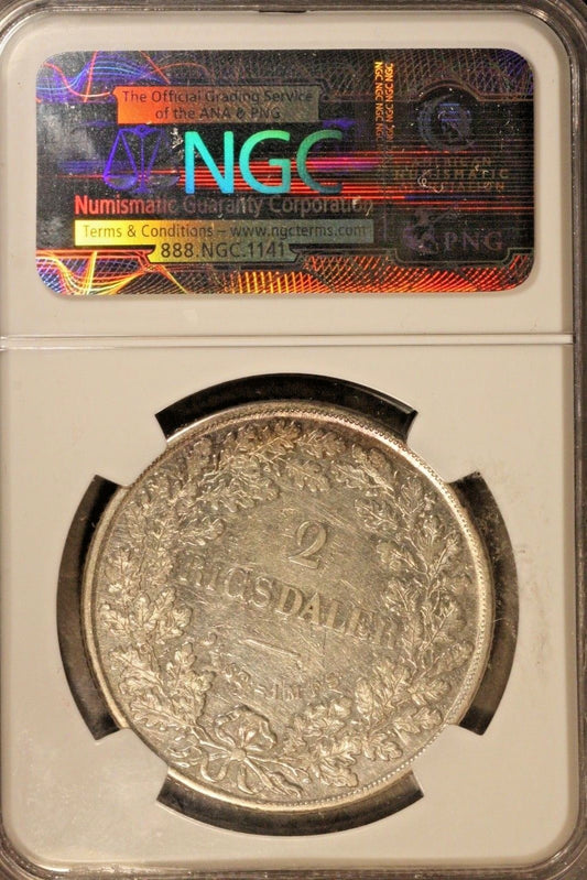 1854 FK FF Denmark 2 Rigsdaler NGC XF 45 