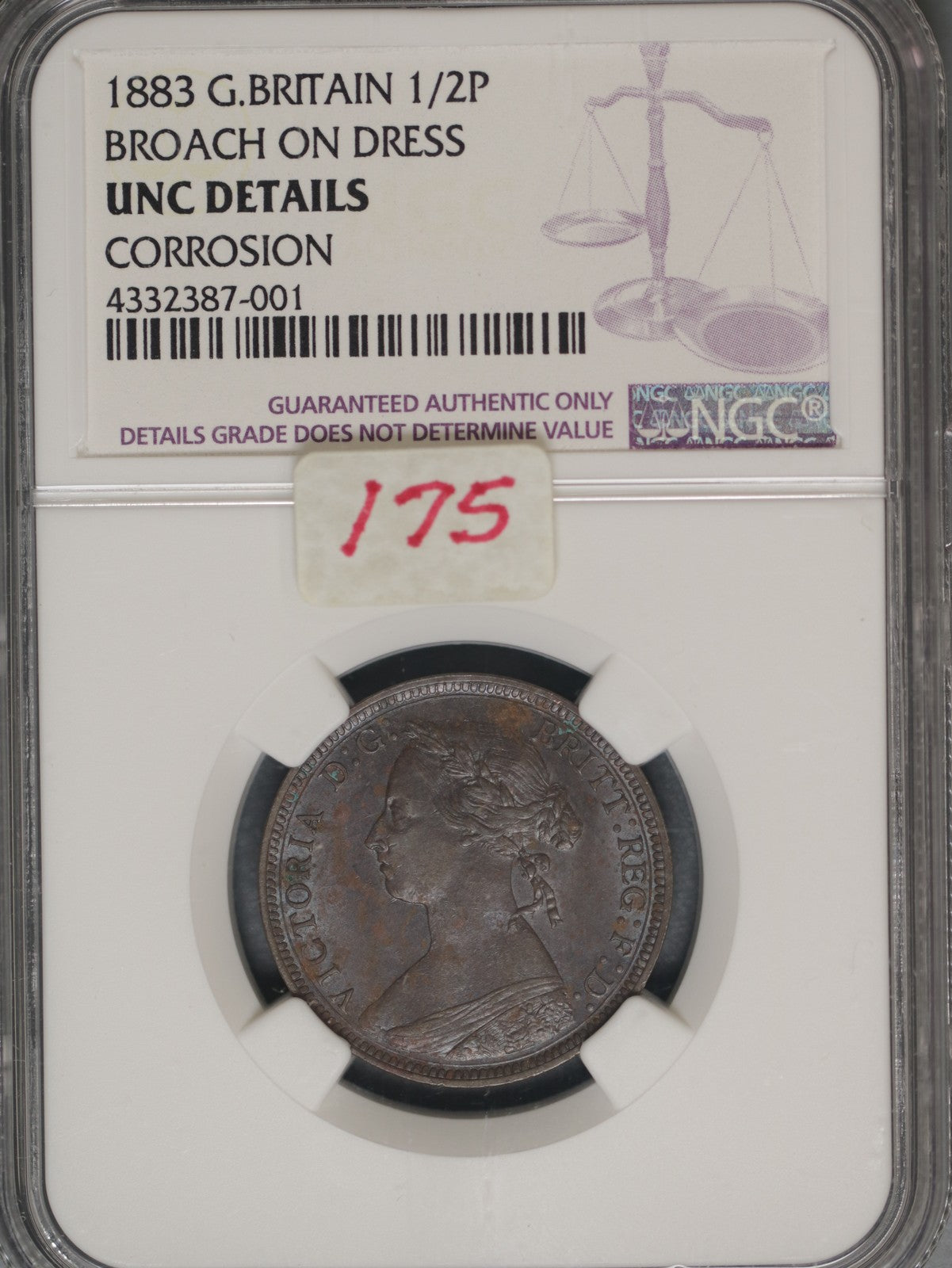 Great Britain 1883 1/2 Penny K-754 NGC UNC DETAILS CORROSION BROACH