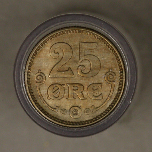 Denmark 1922 25 Ore AU Carbon Spot 
