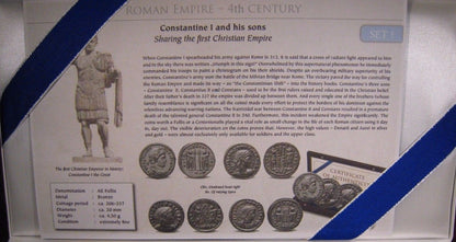 Roman Empire 4th Century 4 AE Follis Bronze Coins w/Box 