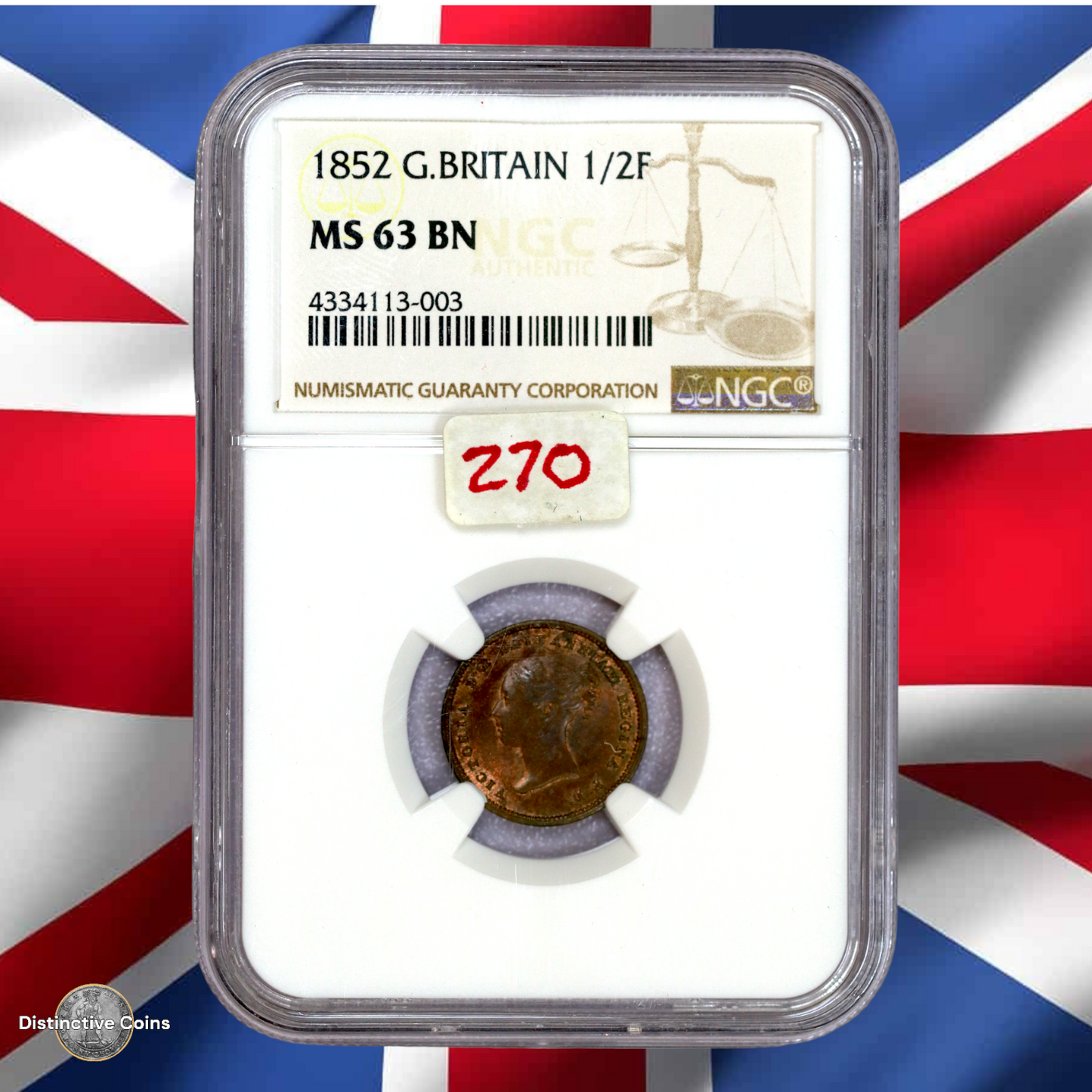 Great Britain 1852 1/2 Farthing NGC MS63BN - GBS002