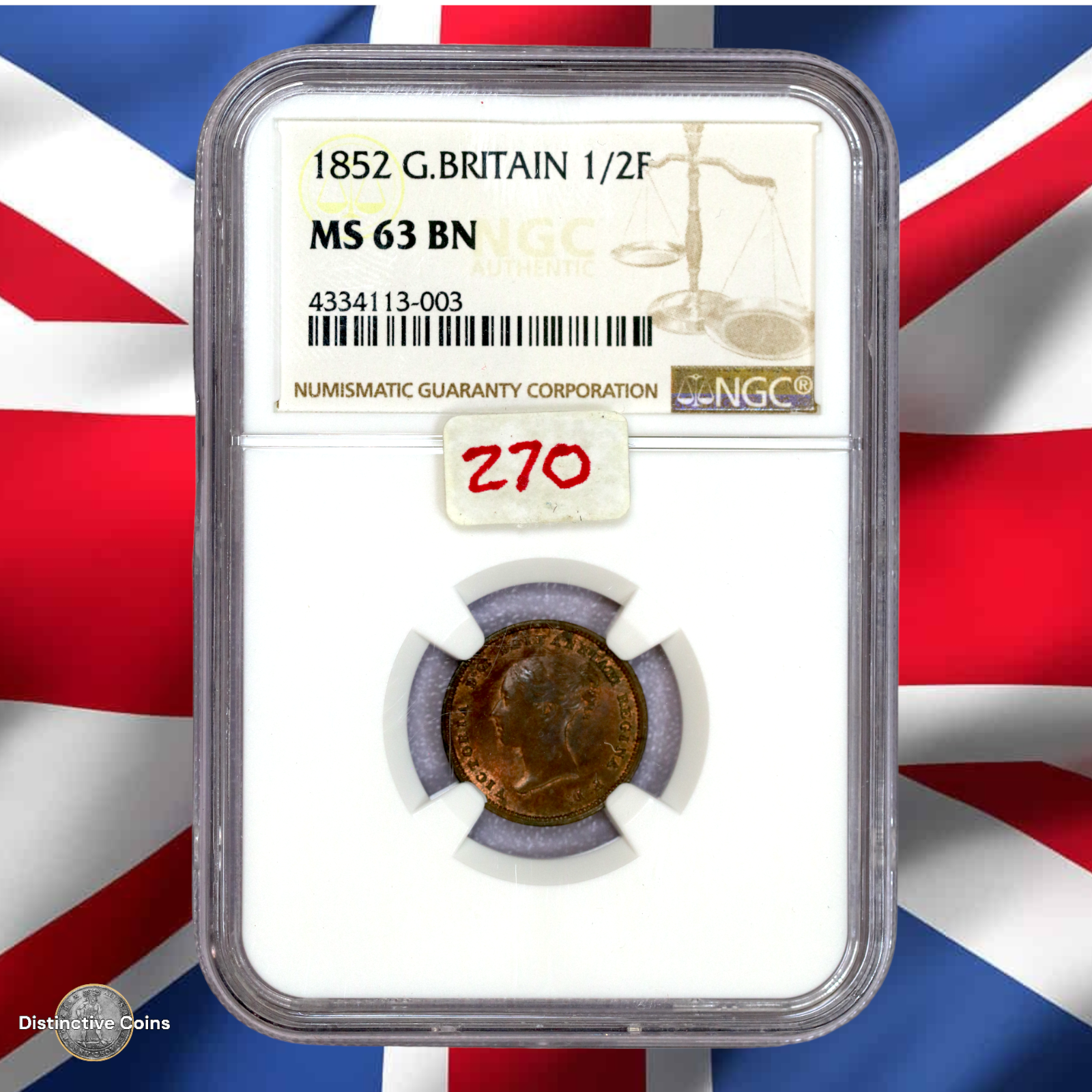 Great Britain 1852 1/2 Farthing NGC MS63BN - GBS002