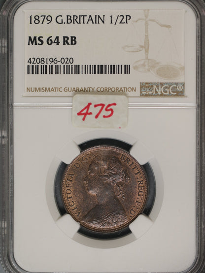 Great Britain 1879 1/2 Penny K-754 NGC MS64 RB