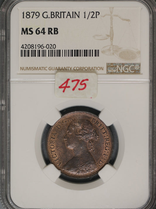 Great Britain 1879 1/2 Penny K-754 NGC MS64 RB