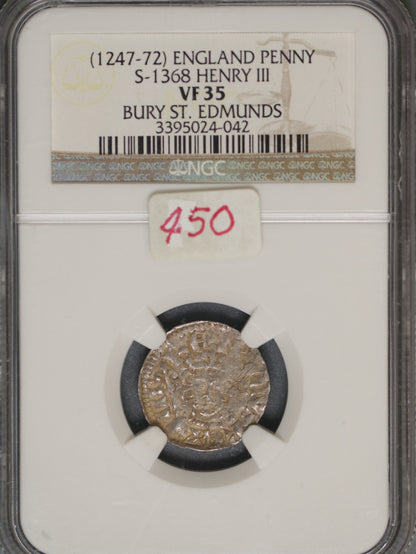 Great Britain 1247-72 Penny S-1368 NGC VF35 HENRY III BURY ST. EDMUNDS