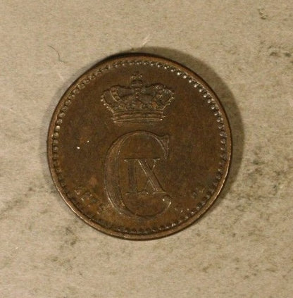 1879 Denmark Ore Higher Grade Coin Rim Flaw Reverse 