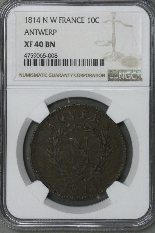 French States 1814 W Antwerp 10 Centimes NGC XF 40 BN   S342