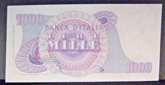 1962 Italy "Banca D'Italia" 1,000 Lire Note High Grade