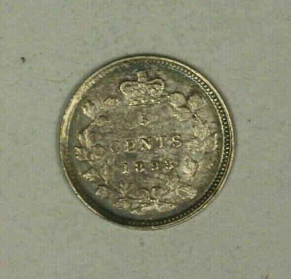 Canada Silver 5 Cents 1893 Toned AU  A2213