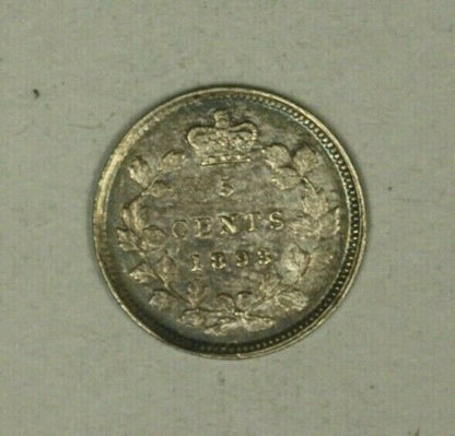 Canada Silver 5 Cents 1893 Toned AU  A2213