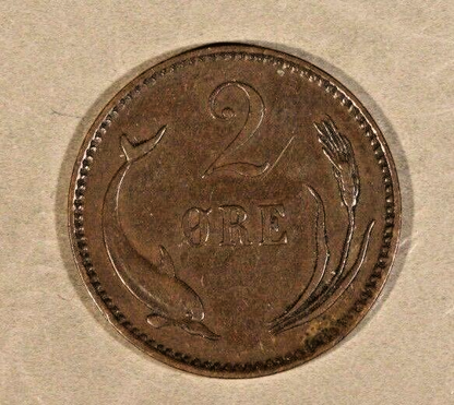 1892 CS Denmark 2 Ore Circulated Details Key Date   