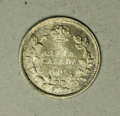 Canada Silver 5 Cents 1905  AU  A1918