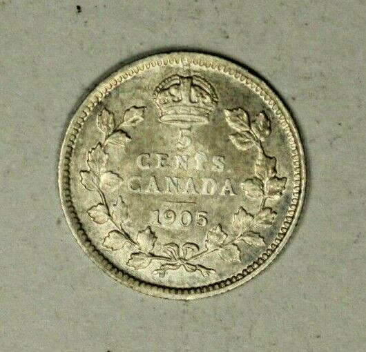 Canada Silver 5 Cents 1905  AU  A1918