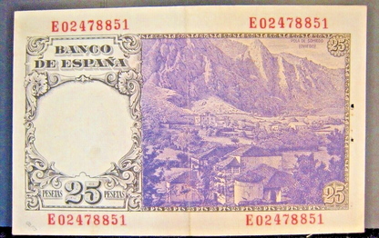 1946 Spain Bank of, 25 Pesetas Higher Grade Staple Hole  