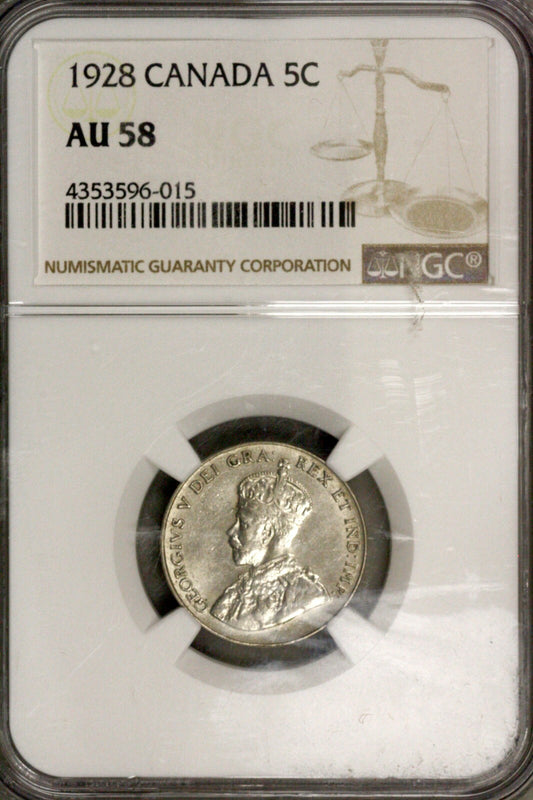 Canada 1928 5 cent NGC AU 58