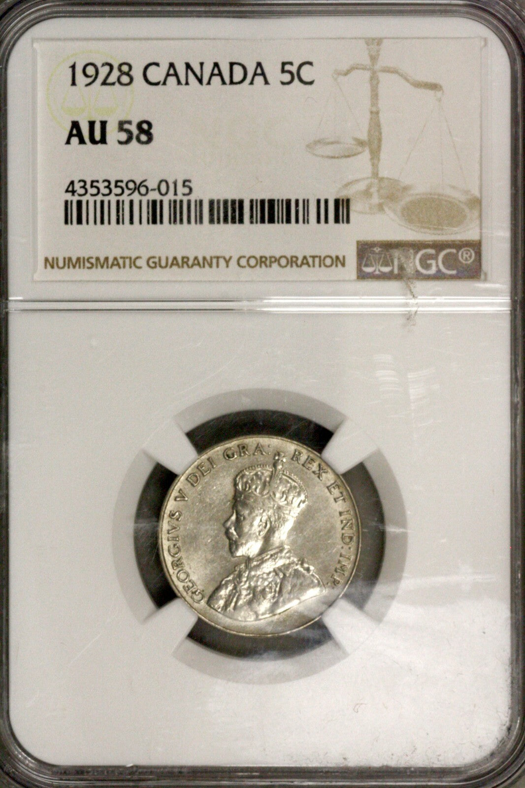 Canada 1928 5 cent NGC AU 58