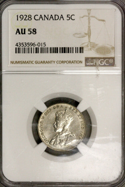 Canada 1928 5 cent NGC AU 58