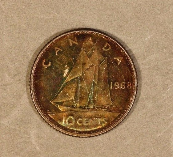 1968 Canada 10 Cents Silver Colorfully Toned Piece ! 