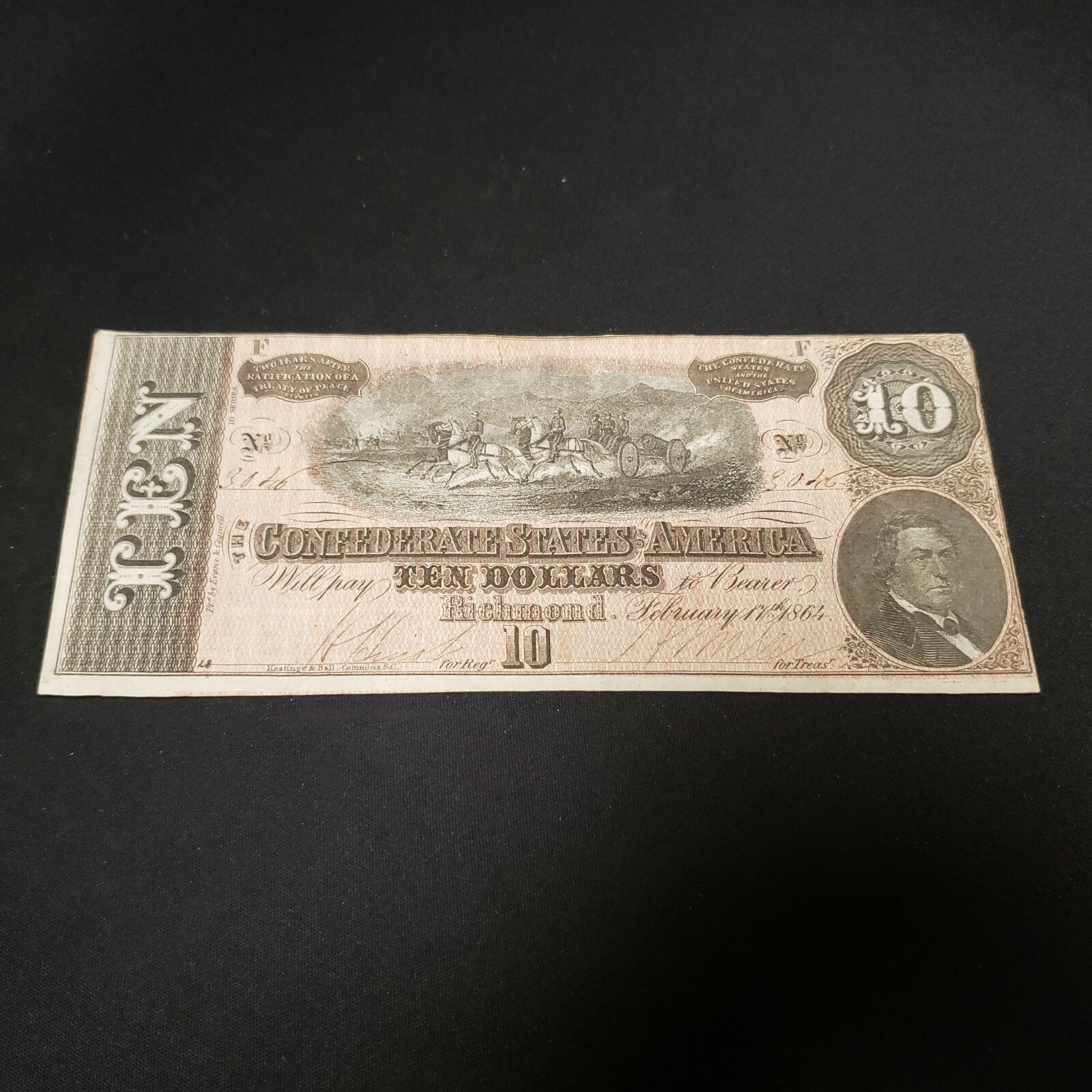 Confederate States of America  Richmond 1864 $10 T-68 F over A variety