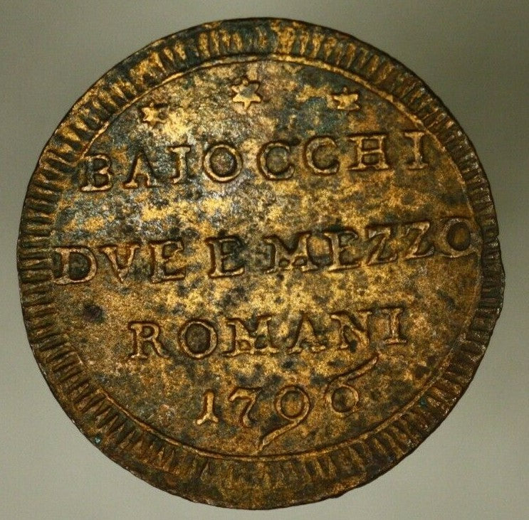 Papal States 2 1/2 Baiocchi  1796  VF/XF old cleaning now retoned A1171