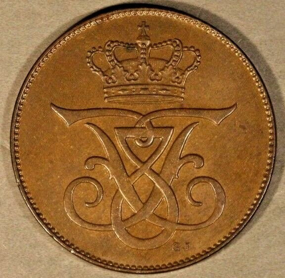 1908 Denmark 5 Ore Choice High Grade Brown     